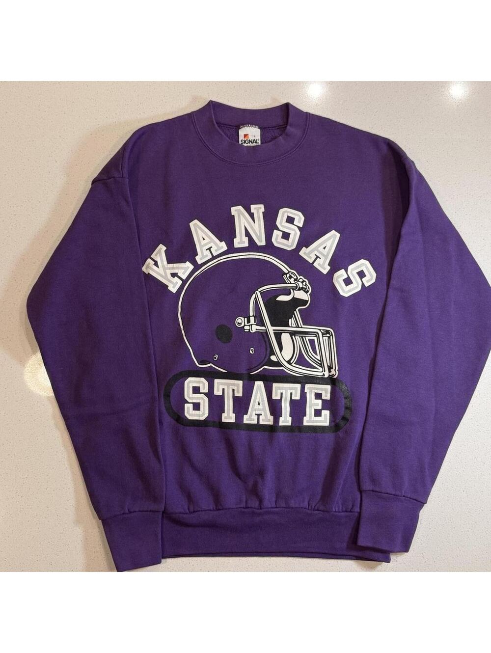 Vintage Kansas State Wildcats Crewneck Sweatshirt Purple Signal Made USA Large